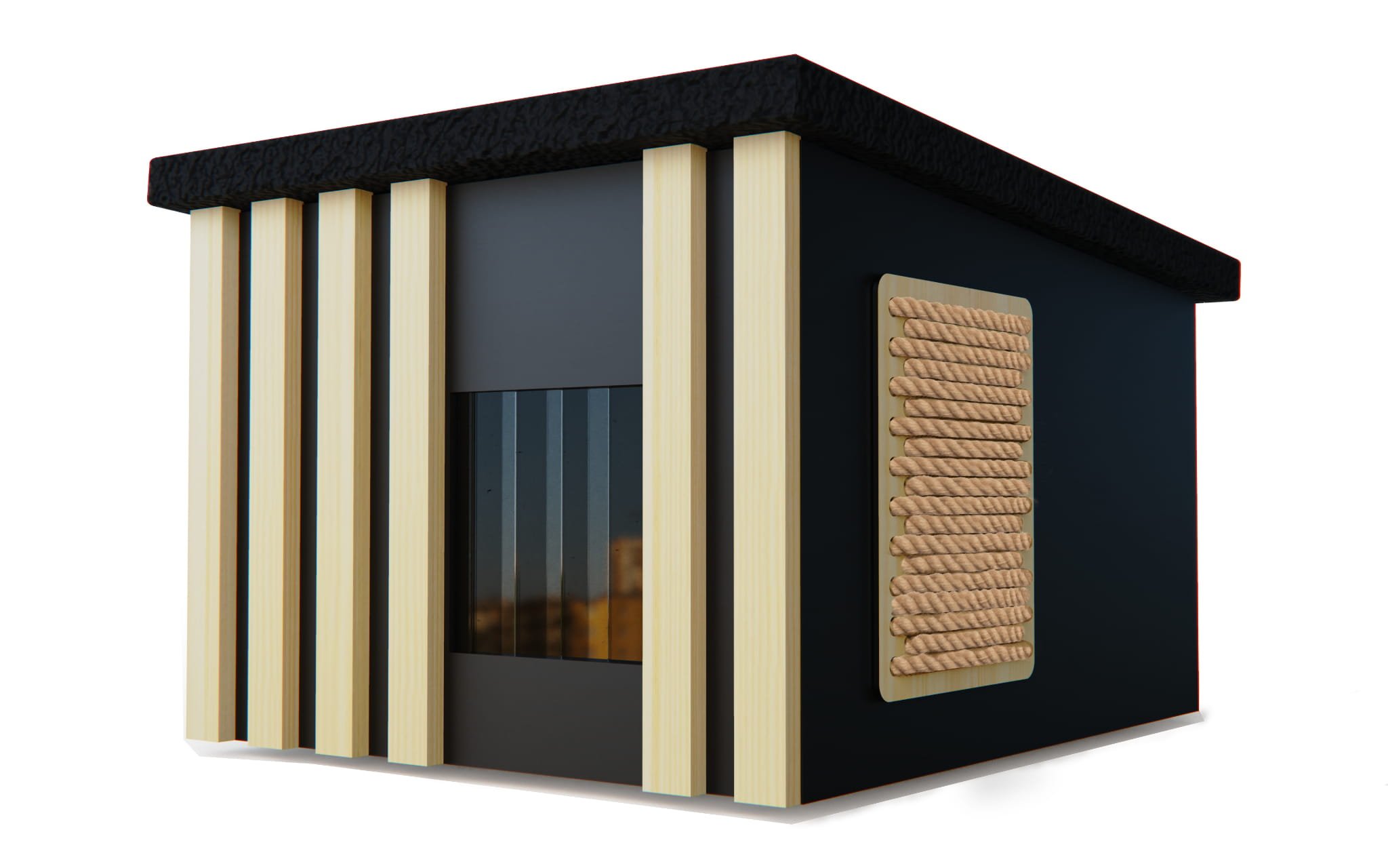 Isoliertes Premium-Katzenhaus mit Buchenlamellen